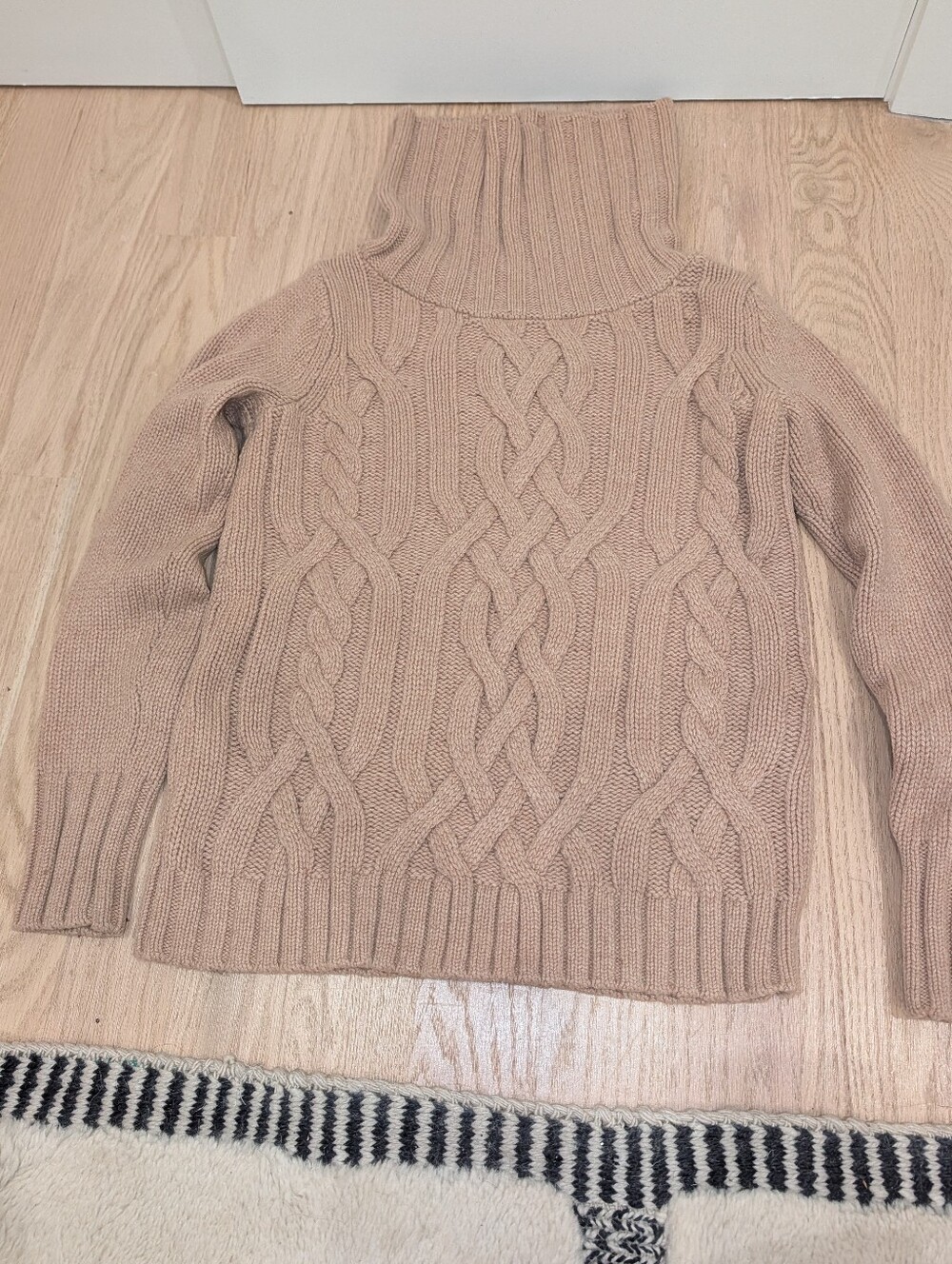 Soft Cable Knit Merino Mix Turtleneck Sweater - Beige